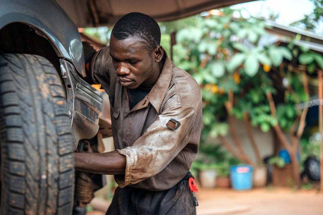 mobile mechanic doing work on a car tire